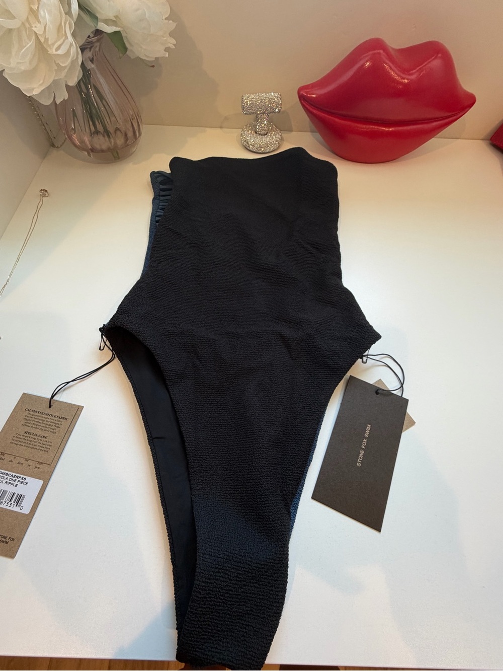 Stone Fox Swim Black Textured High-Cut One-Piece